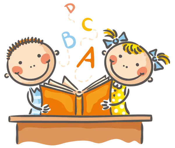 Happy children reading books together